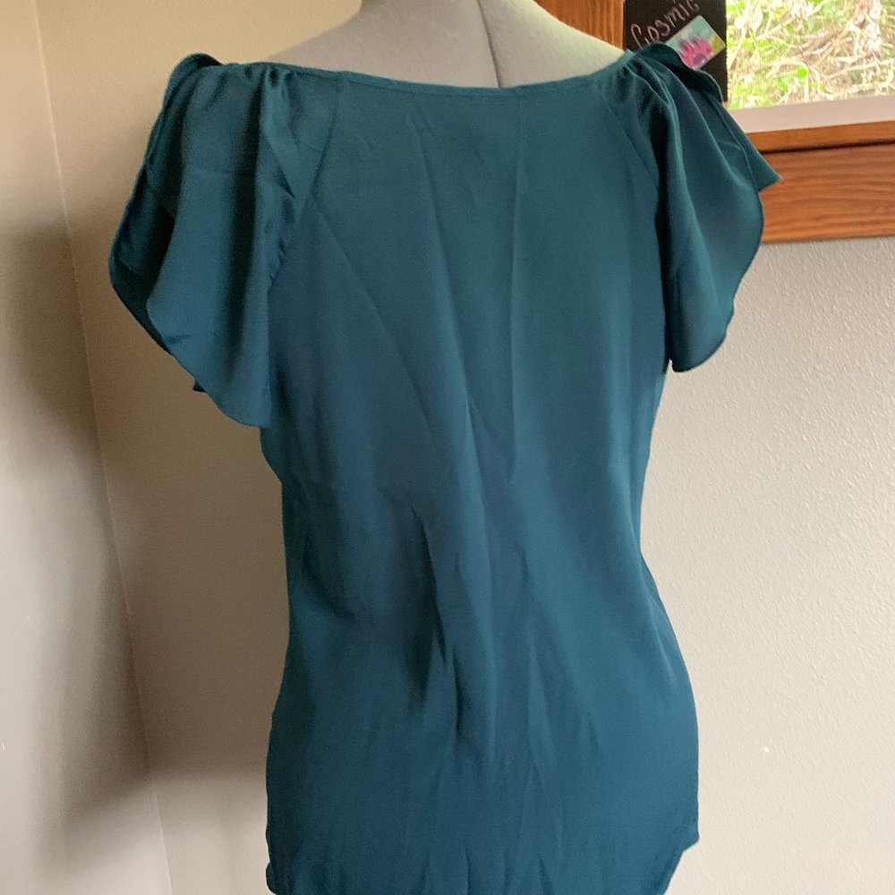 Beautiful Teal Mossimo Ruffle Blouse - Picture 2 of 3